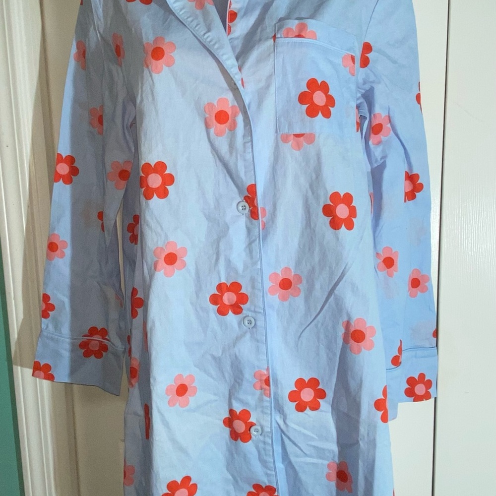 Ban.do Retro Daisy Sleep Dress Sz S Button 100% Cotton Blue Red AA15 - Picture 3 of 9
